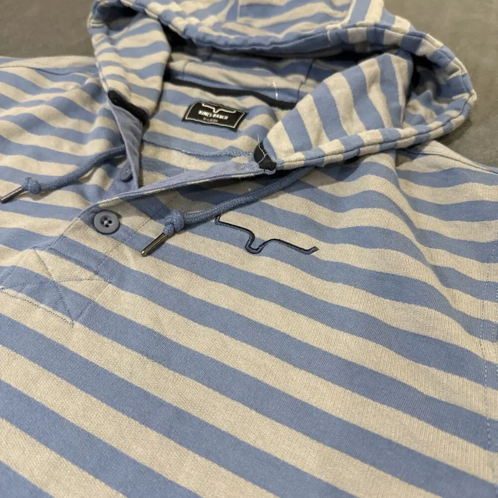Kimes Ranch Sweater Men XL Blue Striped Hoodie Pullover Long Sleeve Athleisure